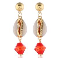 Shell Drop Earring, with Glass Beads & Plastic Pearl & Zinc Alloy, gold color plated & for woman, 60*15mm 