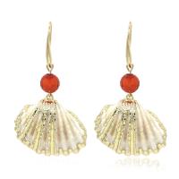Shell Drop Earring, with Zinc Alloy, gold color plated, for woman, 60*32mm 