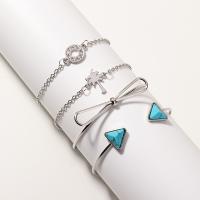 Zinc Alloy Bracelet Set, cuff bangle & bracelet, with turquoise & Cotton Cord, plated, fashion jewelry & for woman 