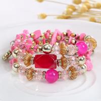 Glass Pearl Zinc Alloy Bracelets, with Glass Beads, plated, multilayer & for woman, mixed colors, 65mm Approx 8 Inch 