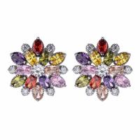 Cubic Zirconia Micro Pave Brass Earring, with Cubic Zirconia, Flower, platinum color plated, micro pave cubic zirconia & for woman 19*19mm 