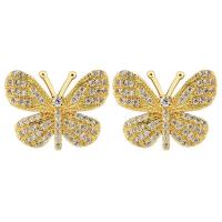 Cubic Zirconia Micro Pave Brass Earring, with Cubic Zirconia, Butterfly, plated, micro pave cubic zirconia & for woman 15*19mm 