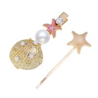 Hair Slide, Zinc Alloy, hair slide, with Plastic Pearl, gold color plated, 2 pieces & for woman 60mm*28mm,61mm 