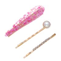 Hair Slide, Zinc Alloy, hair slide, with Resin & Plastic Pearl, gold color plated, three pieces & for woman & with rhinestone 