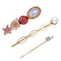 Hair Slide, Zinc Alloy, hair slide, with Plastic Pearl, gold color plated, three pieces & for woman & with rhinestone 