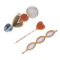 Hair Slide, Zinc Alloy, hair slide, with Acrylic, gold color plated, three pieces & for woman 