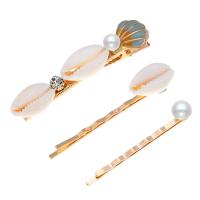 Hair Slide, Zinc Alloy, hair slide, with Shell & Plastic Pearl, gold color plated, three pieces & for woman 