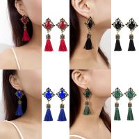 Zinc Alloy Tassel Earring, with Cotton Thread, antique copper color plated, for woman & with rhinestone nickel, lead & cadmium free, 75*30mm 