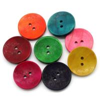 2-Loch Holz Knopf, flache Runde, Doppelloch, gemischte Farben, 30mm, Bohrung:ca. 2.9mm, 50PCs/Menge, verkauft von Menge