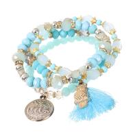 Glass Pearl Zinc Alloy Bracelets, with Glass Beads, plated, elastic & for woman, mixed colors Approx 7.5 Inch 
