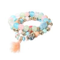 Glass Pearl Zinc Alloy Bracelets, with Glass Beads & Resin, Tassel, plated, elastic & for woman, mixed colors Approx 7 Inch 