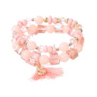 Glass Pearl Zinc Alloy Bracelets, with Glass Beads & Seedbead, plated, elastic & for woman, mixed colors Approx 7 Inch 