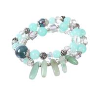 Glass Pearl Zinc Alloy Bracelets, with Glass Beads, plated, elastic & for woman, mixed colors Approx 7 Inch 