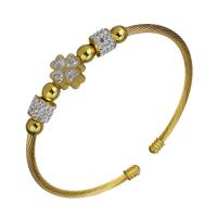 Stainless Steel Cuff Bangle, with Rhinestone Clay Pave, gold color plated, for woman, 10.5mm,3mm, Inner Approx 65mm 