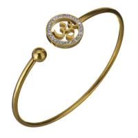 Stainless Steel Cuff Bangle, with Rhinestone Clay Pave, gold color plated, for woman, 15mm,2.5mm, Inner Approx 