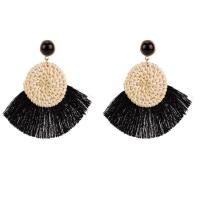 Fashion Tassel Earring, Bamboo, with Zinc Alloy, Fan, gold color plated, for woman 87*75mm 