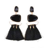 Fashion Tassel Earring, Zinc Alloy, with Gemstone, gold color plated, for woman 108mm 