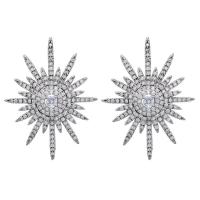 Cubic Zircon Brass Earring, with Cubic Zirconia, platinum plated, micro pave cubic zirconia & for woman 35*26mm 