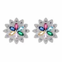 Cubic Zircon Brass Earring, with Cubic Zirconia, Flower, silver color plated, micro pave cubic zirconia & for woman, 18*18mm 