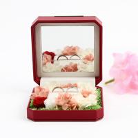 PU Leder Ehepaar Ringkasten, mit Getrocknete Blumen & Baumwollsamt, verschiedene Stile für Wahl, rot, 120x120x45mm, verkauft von PC
