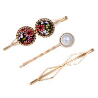 Hair Slide, Zinc Alloy, plated, three pieces & for woman & with rhinestone 60mm,70mm 