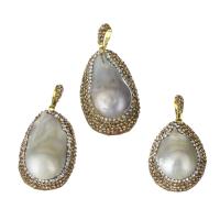 Cultured Freshwater Pearl Brass Pendant, with Rhinestone Clay Pave & Freshwater Pearl, real gold plated, 22.5-23.5x29.5- Approx 