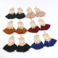 Zinc Alloy Tassel Earring, with Cotton Thread, gold color plated, handmade & woven pattern & for woman 