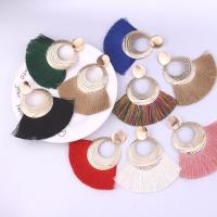 Zinc Alloy Tassel Earring, with Cotton Thread, gold color plated, for woman 