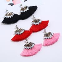 Fashion Tassel Earring, Zinc Alloy, with Cotton Thread, Fan, antique gold color plated, for woman & with rhinestone 