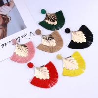 Fashion Tassel Earring, Zinc Alloy, with Cotton Thread, Fan, gold color plated, folk style & for woman 