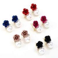 Zinc Alloy Stud Earring, with ABS Plastic Pearl, Flower, plated, for woman & with rhinestone 