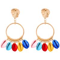 Zinc Alloy Drop Earring, with Shell, stainless steel post pin, gold color plated, for woman, golden, 110*41mm, 2/Lot 