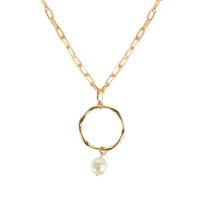 Aluminum Necklace, with Plastic Pearl, with 7cm extender chain, fashion jewelry & for woman, golden Approx 17 Inch 