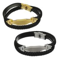 Stainless Steel Bracelet, with Leather, plated, for man 9mm Approx 16.5 Inch 