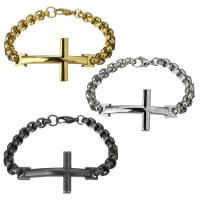 Stainless Steel Bracelet, Cross, plated, box chain & for man 8mm Approx 8.5 Inch 
