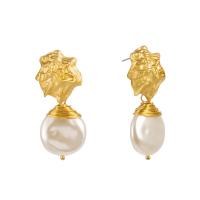 Zink Legierung Tropfen Ohrring, Zinklegierung, mit ABS-Kunststoff-Perlen, goldfarben plattiert, handgefertigt & für Frau, 18x42mm, verkauft von Paar