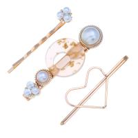 Hair Slide, Zinc Alloy, with Resin & Plastic Pearl, gold color plated, three pieces & for woman 