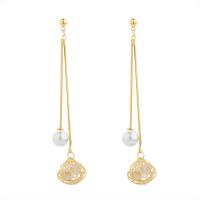Cubic Zircon Brass Earring, with Cubic Zirconia & Plastic Pearl, gold color plated, for woman, 72*11mm 