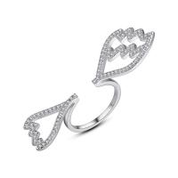 Brass Cuff Finger Ring, Wing Shape, platinum plated, micro pave cubic zirconia & for woman, 38*13mm 