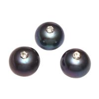 Half Drilled Cultured Freshwater Pearl Beads, Potato, with rhinestone & half-drilled, black, 8.5-9mm Approx 0.8mm, Approx 