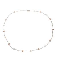 Natural Freshwater Pearl Necklace, with Glass Seed Beads, brass magnetic clasp, Potato, silver color plated, for woman, mixed colors, 4-5mm Approx 20 Inch 