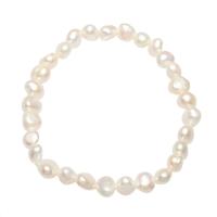 Pulseras de la perla, Perlas cultivadas de agua dulce, Patata, natural, para mujer, Blanco, 7-8mm, longitud:aproximado 7.5 Inch, Vendido por Sarta