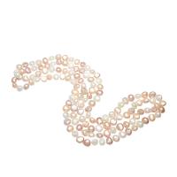 Пресноводные перлы ожерелье цепи свитера, Пресноводные жемчуги, Форма картофеля, натуральный, Женский, разноцветный, 9-10mm, длина:Приблизительно 47 дюймовый, продается Strand