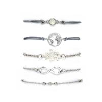 Fashion Zinc Alloy Bracelets, with Cotton Cord, silver color plated, 5 pieces & vintage & oval chain & for woman Approx 6.19 Inch, Approx 7.05 Inch, Approx 7.30 Inch, Approx 7.55 Inch, Approx 7.92 Inch 