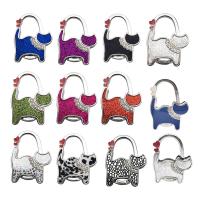 Zinc Alloy Bag Hanger, with Plastic, Cat, plated, portable & Collapsible & anti-skidding & micro pave rhinestone 