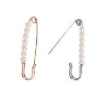 Zinc Alloy Jewelry Brooch, with Plastic Pearl, Safety Pin, plated, for woman 70*17mm 