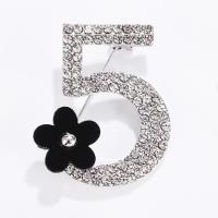 Rhinestone Zinc Alloy Brooch, Number 5, plated, for woman & with rhinestone 30*40mm 