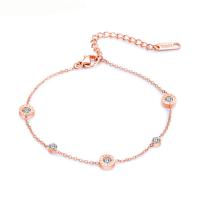 Titanium Steel Anklet, Adjustable & for woman & with rhinestone, rose gold color 