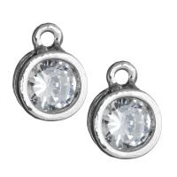 Cubic Zirconia (CZ) Zinc Alloy Pendants, with Cubic Zirconia, Flat Round, silver color plated Approx 1.5mm 