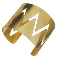 Stainless Steel Cuff Bangle, gold color plated, for woman & hollow, 51mm, Inner Approx 